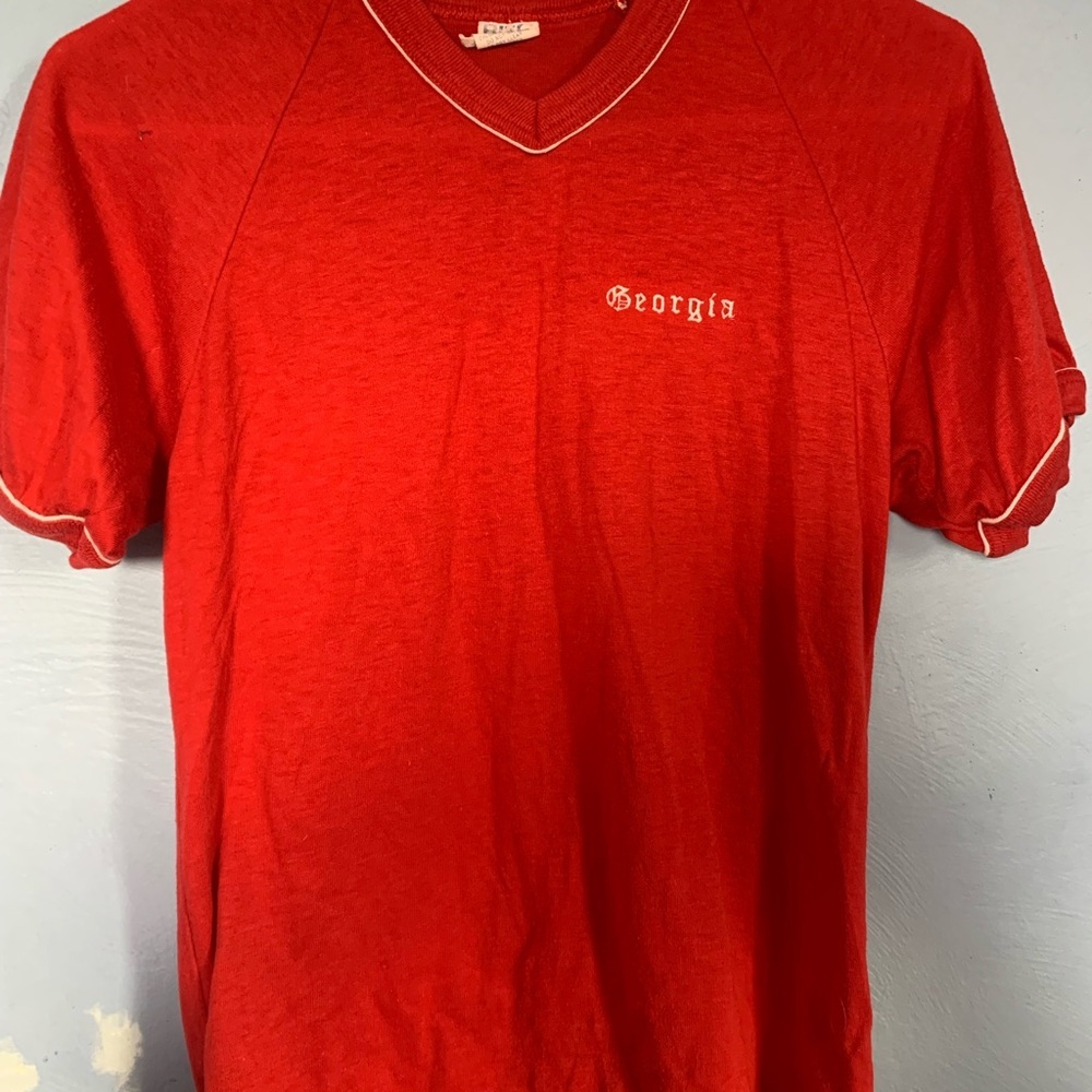 Vintage Red Georgia Embroidered VNECK Large WOMENS Shirt by BIKE​
